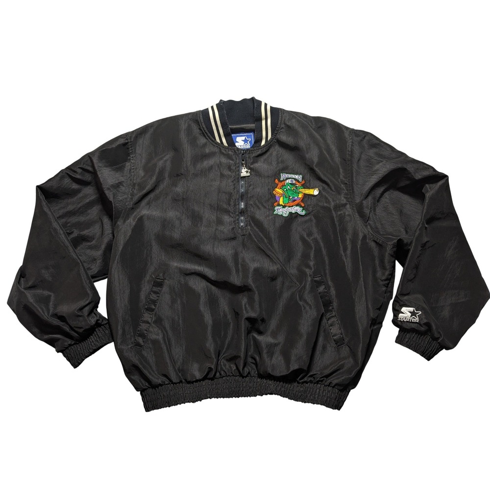 VTG 90s Starter Norwich Navigators Men XL Black Nylon 1/4 Zip‎ Windbreaker USA